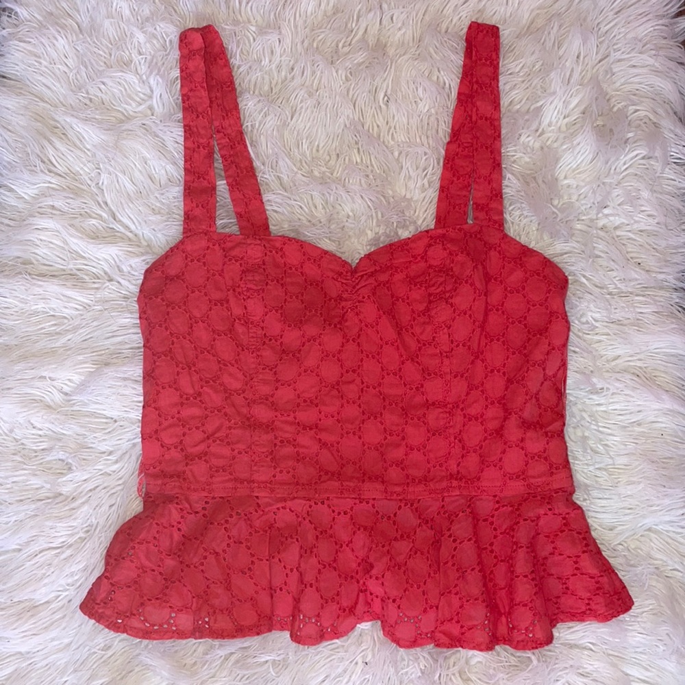 American Rag Cie Juniors Pink Peplum Eyelet Embroidery Tank